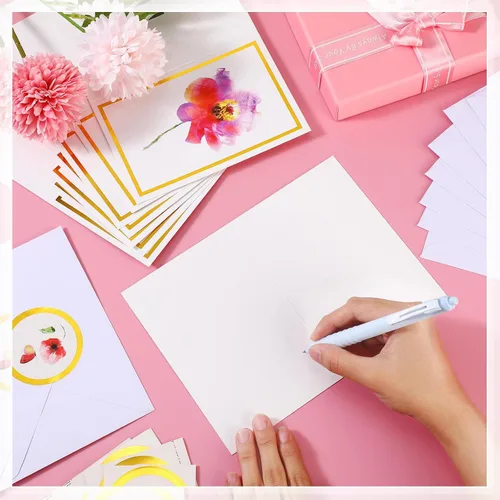 Miniatura 6 de Colarr 80 juegos de tarjetas florales en blanco a granel de 4 x 6 pulgadas, tarjetas de felicitación de flores silvestres de acuarela con sobres