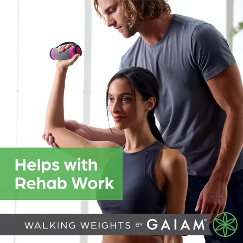 Miniatura 3 de Gaiam - Mancuernas de mano para mujeres y hombres, juego de pesas suaves para caminar con trabilla para manos Púrpura