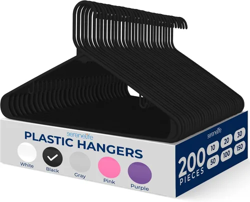 Miniatura 12 de SereneLife - Juego de 10 perchas de plástico con gancho de metal, color negro Non-Slip, Lightweight hangers with a slim profile help keep closets