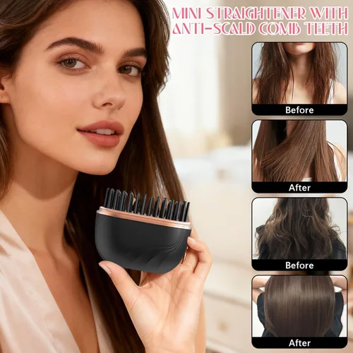 Miniatura 4 de Mini cepillo alisador de pelo, recargable inalámbrico, control de temperatura de 3 velocidades, portátil para el hogar y viajes, negro (negro)