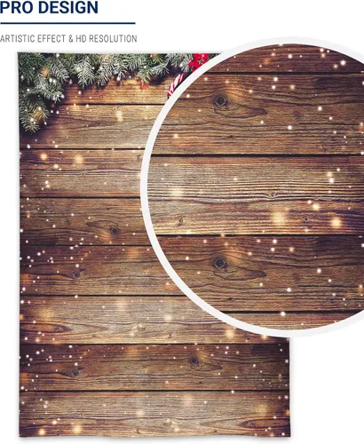 Miniatura 5 de Allenjoy Telón de fondo de pared de madera de copo de nieve con purpurina dorada de 6 x 8 ft, decoración de pared de madera rústica de granero