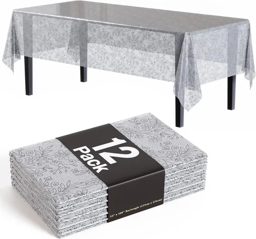 Miniatura 7 de Exquisite Mantel de Mesa de Encaje Redondo de Mesa de Plástico Paquete de 12 Manteles de Encaje Redondos de 84 pulgadas Mantel Floral Blanco