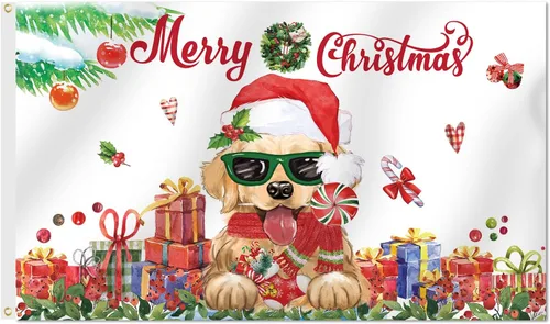 Miniatura 11 de SENSEVEN Bandera de perro Golden Retriever de 3 x 5 pies, de doble cara, pancarta de invierno para exteriores, Año Nuevo, reloj de fuegos