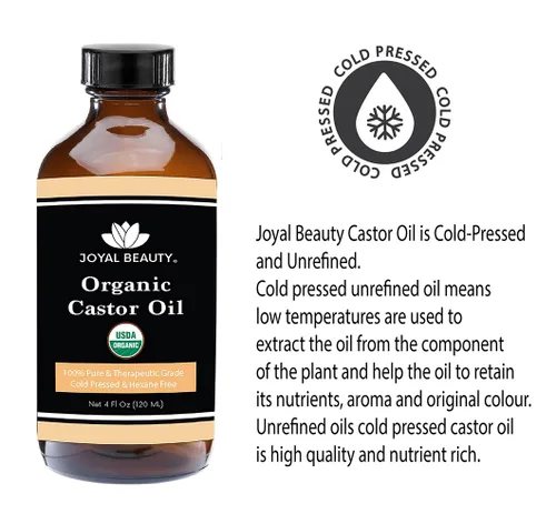 Miniatura 5 de JOYAL BEAUTY Aceite de ricino orgánico certificado por USDA (4 onzas). Botella de vidrio 100% puro prensado en frío sin hexano sin refinar. Pestañas