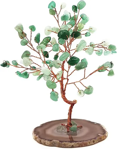 Colorsheng Árbol de dinero de cristal de cuarzo Feng Shui, ágata natural, copos de geoda, base de geoda, decoración estilo bonsái para suerte y Verde