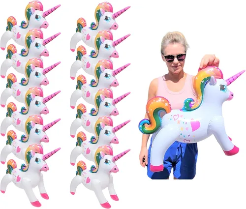 Unicornios grandes y coloridos de arcoíris inflables (24 pulgadas) para decoración de piscina para fiesta de cumpleaños.