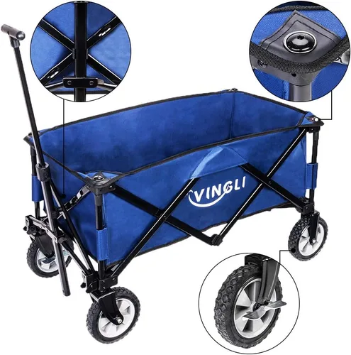 Miniatura 2 de VINGLI Carro plegable portátil, resistente carrito de compras plegable para deportes de jardín, marco de acero para playa, parque, camping, patio