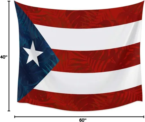 Miniatura 7 de Tapiz para colgar en la pared, tapices estéticos de bandera de Puerto Rico, estrella de hojas de palmera, rayas rojas y azules, tapiz patriótico