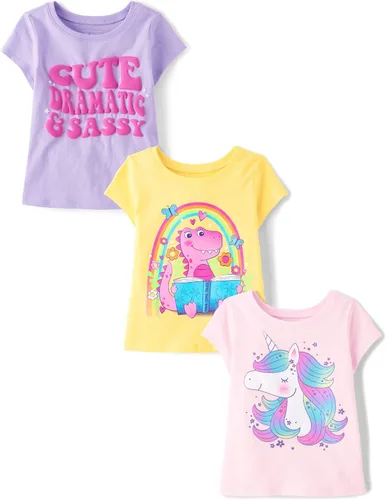 Miniatura 32 de The Children's Place Camisetas estampadas de manga corta para bebés y niñas pequeñas, con diseño de unicornios y mariposas, a la moda, paquete de 3