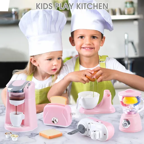Miniatura 2 de Juegos de cocina de juguete para niños, accesorios de cocina para niños de 4 a 8 años de 3 a 5 años, juguetes para electrodomésticos de cocina, Rosa