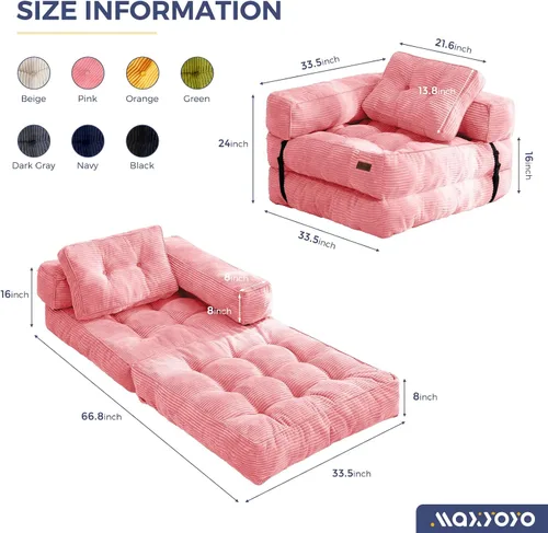 Miniatura 2 de MAXYOYO Sofá Cama Plegable, Sofá Convertible en Forma de L con Reposabrazos, Cama Plegable con Almohada, Silla Cama Portátil Extensible Cómoda