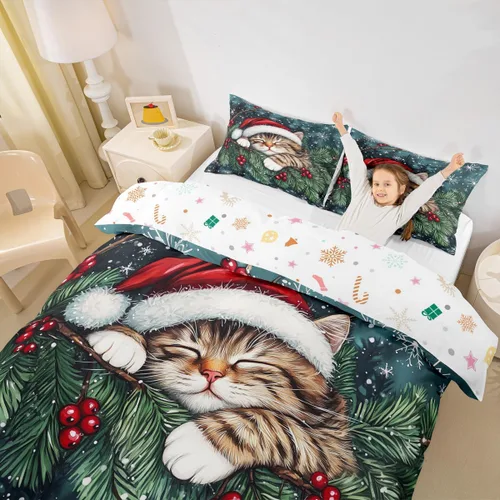 Miniatura 14 de Juego de funda de edredón para niños de Feliz Navidad, tamaño King, juego de ropa de cama de pingüinos de dibujos animados, animales árticos