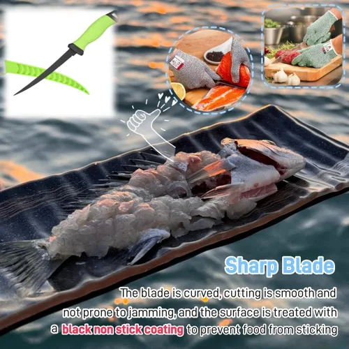 Miniatura 2 de Juego de 2 cuchillos de filete, cuchillo de filete de cocina de acero inoxidable de 5 y 7 pulgadas para pescado, equipo de pesca, juego