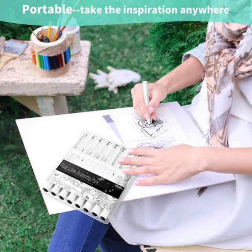 Miniatura 9 de Ohuhu Fineliner Bolígrafos Micro Dibujo: Puntas de 8 tamaños (ultrafinas, finas y con pincel) Tinta negra de pigmento impermeable para ilustración