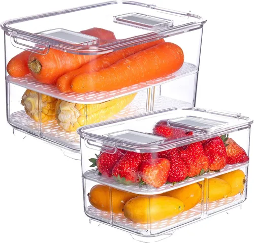 Miniatura 8 de vacane Organizador apilable para congelador, contenedor plano para queso rebanado con tapas, contenedores de almacenamiento para congelador, bandeja