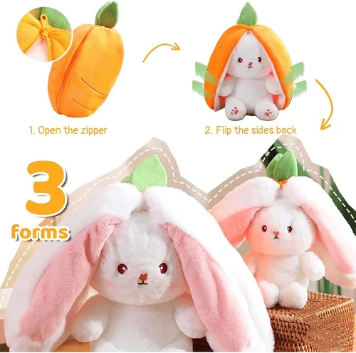 Miniatura 2 de 2 almohadas de peluche: conejo reversible de zanahoria y fresa con cremallera, peluche de conejo de Pascua – Lindo regalo de cumpleaños para niños