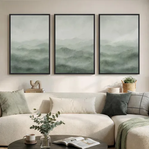 Miniatura 37 de Framed Sage Green Abstract Landscape Wall Art for Bedroom, 3 Piece Modern Canvas Prints Paintings Artwork for Walls, Minimalist Nature Pictures for