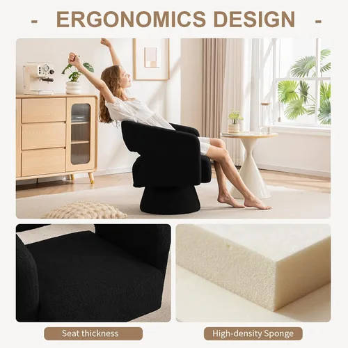 Miniatura 6 de ClinQ Silla giratoria de barril acento, juego de sillas redondas tapizadas de teddy extragrandes, silla de tocador moderna de lujo de 360°