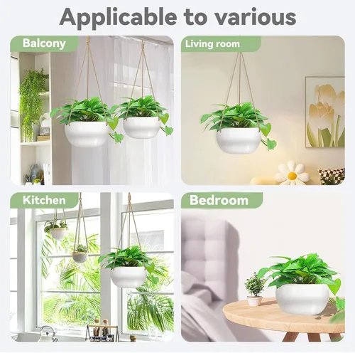 Miniatura 5 de Macetas colgantes de cerámica para plantas de interior y exterior, maceta moderna de 8 pulgadas, cesta redonda de porcelana con soporte para plantas