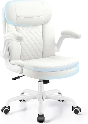 Miniatura 11 de Silla de oficina de piel, sillas de escritorio de computadora de poliuretano mejoradas con cojín de asiento de doble capa y reposaespaldas, Gris