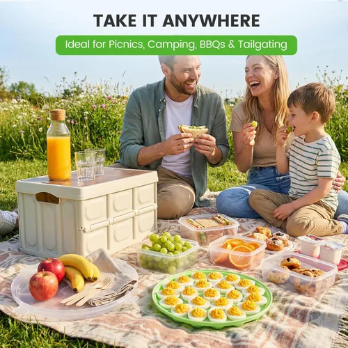 Miniatura 6 de HANSGO - Recipientes para huevos rellenos con tapa, 3 piezas, bandejas portaplatos para huevos rellenos con 66 ranuras para fiestas y cocinas, verde