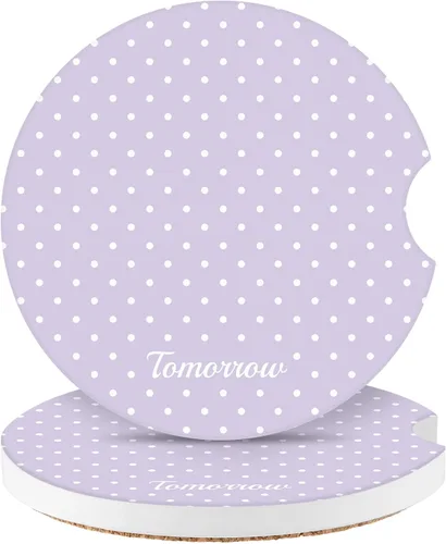 Miniatura 24 de Posavasos para automóvil, morado sonriente, absorbentes, paquete de 2 para portavasos con muesca para los dedos, cerámica de 2.56 pulgadas