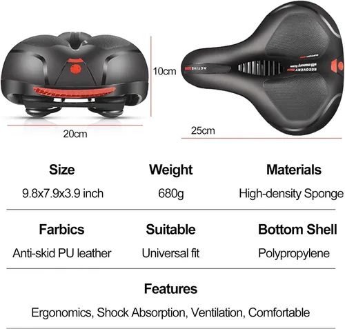 Miniatura 2 de TOPCABIN Asiento cómodo para bicicleta con doble bola de absorción de golpes, espuma viscoelástica gruesa, impermeable, universal, asiento ancho