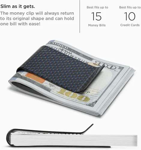 Miniatura 20 de SERMAN BRANDS Clip de dinero de fibra de carbono para hombres – Cartera delgada con clip de dinero RFID, bolsillo frontal minimalista, cartera EDC