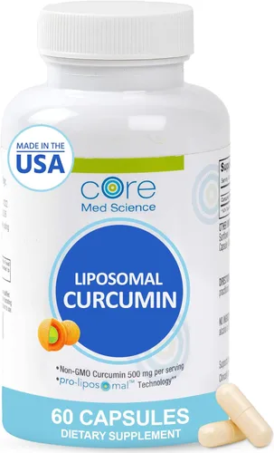 Core Med Science Cápsulas de curcumina liposomal, 500 mg – Suplemento de extracto de cúrcuma pura – Alta absorción de articulaciones y corazón apoyo