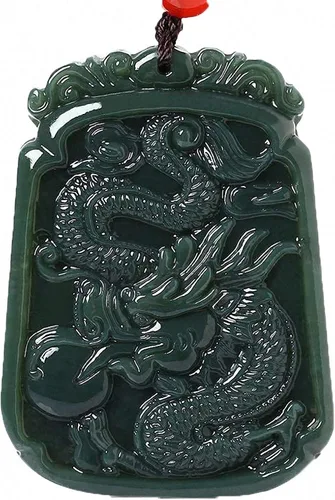 Miniatura 22 de China Natural Hetian Green Jade Nefrita Tallado Fengshui Zodiaco Dragón Bestia Colgante Amuleto Dragón 3#