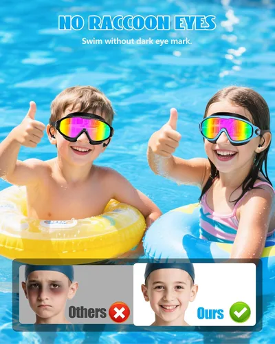 Miniatura 4 de Aegend Nuevo paquete de 2 gafas de natación de visión amplia para niños, gafas antivaho/anti-UV sin fugas con tapones para los oídos para niños de 3