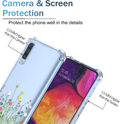 Miniatura 2 de Funda para Samsung A70 Galaxy 70 Galaxy A70S, Patrón de Flores Florales Transparente TPU Suave Resistente a Golpes con Parachoques Anti-Rayones