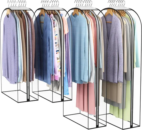 Miniatura 19 de Liuoud Bolsa Transparente para Colgar Ropa de 10" con Fuelle, Bolsas para Trajes de 32" para Almacenamiento de Closet Abierto, Cubierta de Ropa