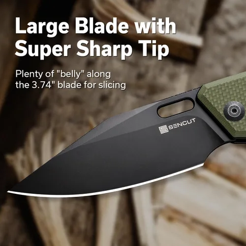 Miniatura 2 de SENCUT GlideStrike - Cuchillo de bolsillo para EDC, cuchillo plegable con apertura de orificio para el pulgar, mango grueso G10 texturizado con clip
