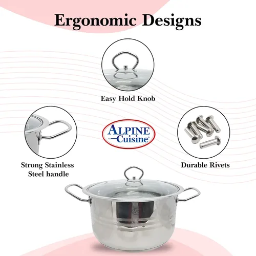 Miniatura 2 de Alpine Cuisine Horno holandés de acero inoxidable con tapa, 5 cuartos de galón y mango fácil de enfriar, acero inoxidable de grado alimenticio