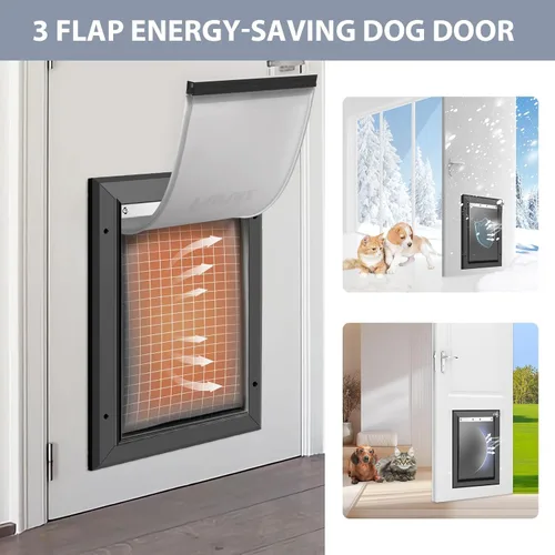 Miniatura 4 de [Petoasis] Puerta para perros de servicio pesado de 3 solapas, marco de aleación de aluminio a prueba de óxido, puerta para perros de clima extremo