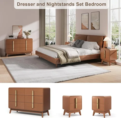 Miniatura 4 de JOINICE Juego de Dormitorio Moderno de Mediados de Siglo, Cómoda de 6 Cajones y Juegos de Mesitas de Noche para Dormitorio, Juego de Mesitas