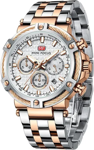Miniatura 9 de MF MINI FOCUS Relojes de negocios para hombre (cronógrafo/resistente al agua/luminiscente/calendario/24 horas) Relojes de cara grande con banda