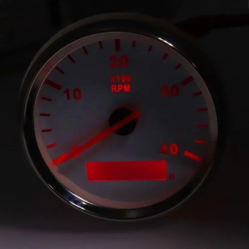 Miniatura 3 de KAOLALI Tacómetro de 4000 RPM impermeable automático digital con retroiluminación roja 3.346 in 9-32V para coche, barco, motocicleta, plata blanca