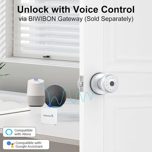 Miniatura 7 de BIWIBON Pomo de puerta inteligente 4 en 1, perilla de puerta de huellas dactilares con control de aplicación, cerradura inteligente de puerta