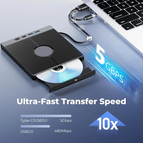 Miniatura 2 de Unidad Blu-ray externa 7 en 1, compatible con quemador Bluray externo de 100 G, Blueray/DVD externa para PC con puertos de tarjeta USB