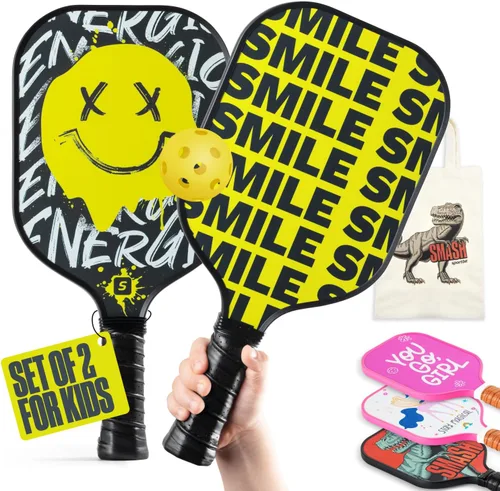 Sportbit Kids Pickleball Paddles Set of 1 or 2 - Child Size Pickleball Paddle for Kids Small and Lightweight - Carbon Fiber Youth Pickleball Paddle