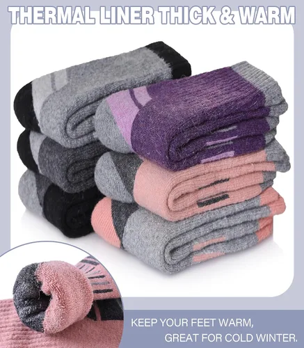 Miniatura 4 de Calcetines de senderismo de lana merino para niños y niñas, para invierno, cálidos, gruesos, térmicos, calcetines de regalo, 6 pares