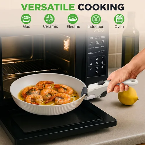 Miniatura 4 de NutriChef - Juego de 18 piezas de utensilios de cocina de cerámica con mangos desmontables, ollas y sartenes antiadherentes, revestimiento de Crema