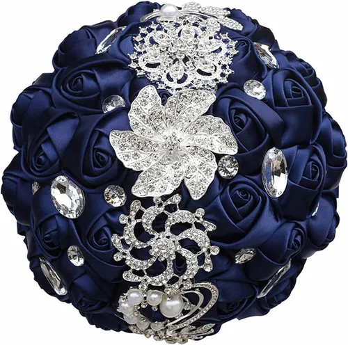 Miniatura 14 de XINNI Ramo de boda nupcial hecho a mano novia dama de honor satén rosa ramo de flores con diamantes de imitación perla encaje decoración de boda