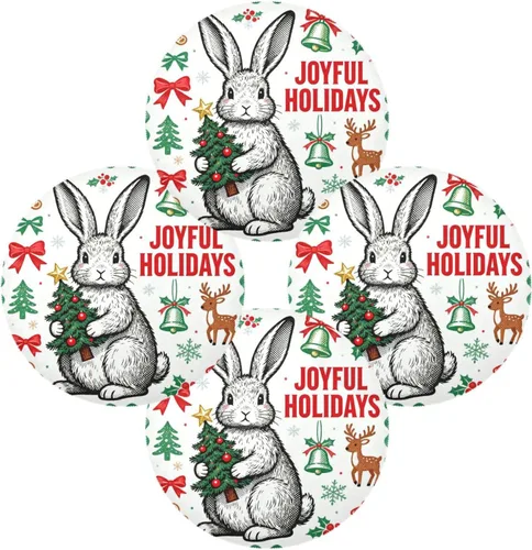 Miniatura 2 de Mantel individual verde con diseño de conejo de Feliz Navidad 15x15 en manteles para mesa de comedor