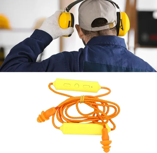 Miniatura 4 de ASHATA Auriculares Bluetooth con banda para el cuello, IPX5, a prueba de agua, 200 mAh, recargable, para taller de construcción (amarillo)