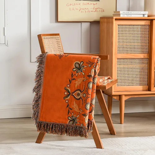 Miniatura 7 de SahSahCasa Manta 100% algodón tamaño Queen, manta de muselina naranja para sofá, silla, sofá cama, manta reversible suave para exteriores e