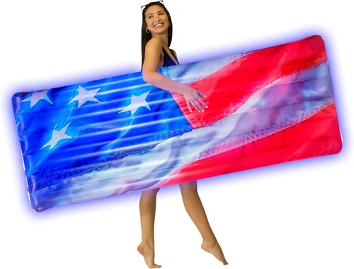 Miniatura 11 de Stars and Stripes American Flag Inflatable Outdoor Pool Rafts, Coolers, & Swim Rig Collection. Celebrate The USA. Fideos inflables de natación