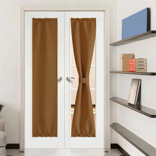Miniatura 64 de NICETOWN Cortinas opacas unicolor con aislamiento térmico para puerta francesa, granja, oscurecimiento de habitación, puertas y ventanas de Marrón